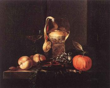 威廉 考爾夫 Still Life With Silver Bowl Glasses And Fruit